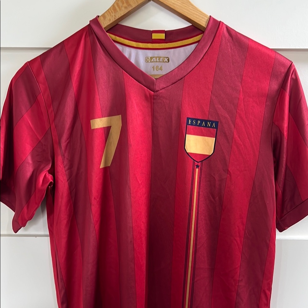 Spain Red and Gold Men's Soccer Jersey